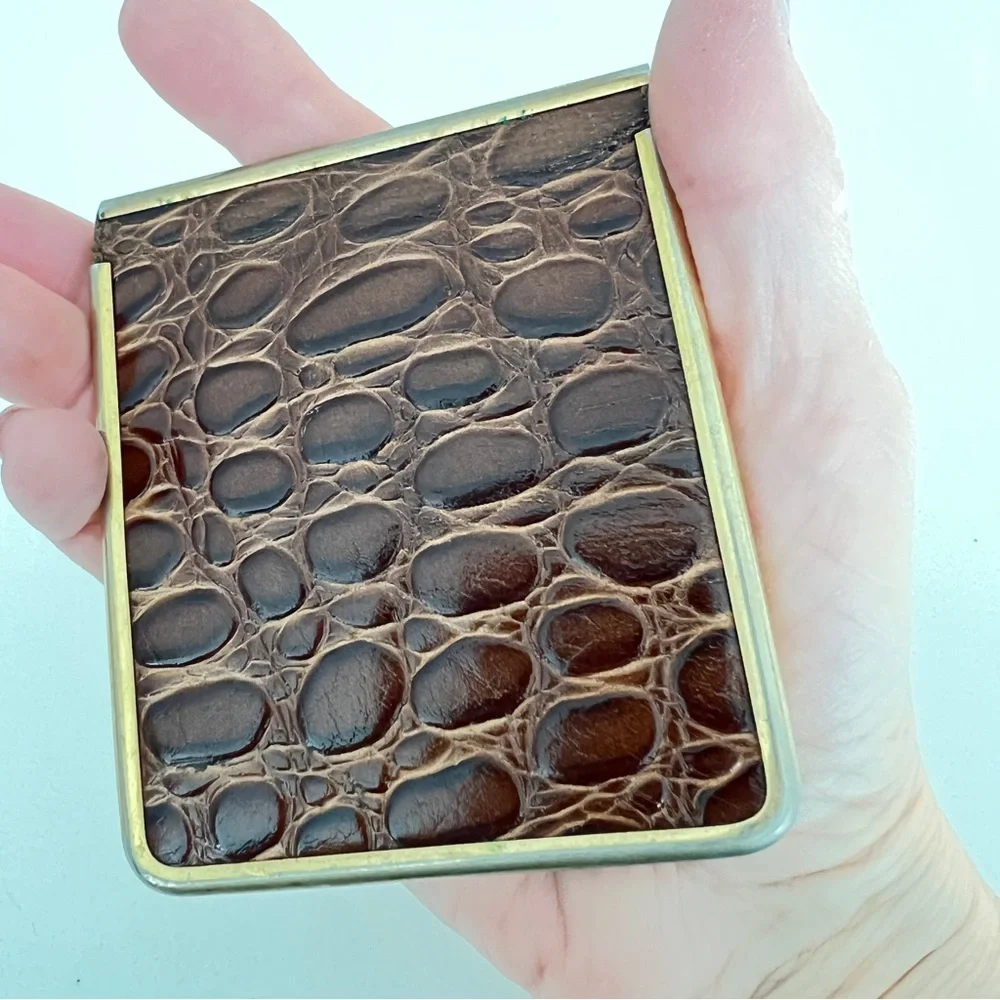 Vintage 70s Craftmen Clipper Brown Crocodile Embossed Wallet 24K Gold Plated